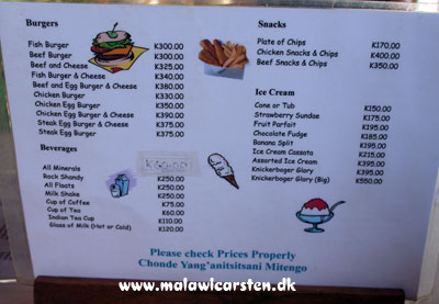 The Canoe Ice Cream Den & Restaurant menukort